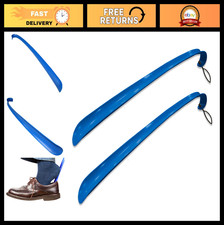 2 Pack Long Blue Plastic Shoehorn - Lightweight Shoe Helper with Curved Handle 
