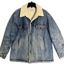 Vintage Levi's Sherpa Lined Denim Jacket Men 44 Blue Trucker Distressed Snap