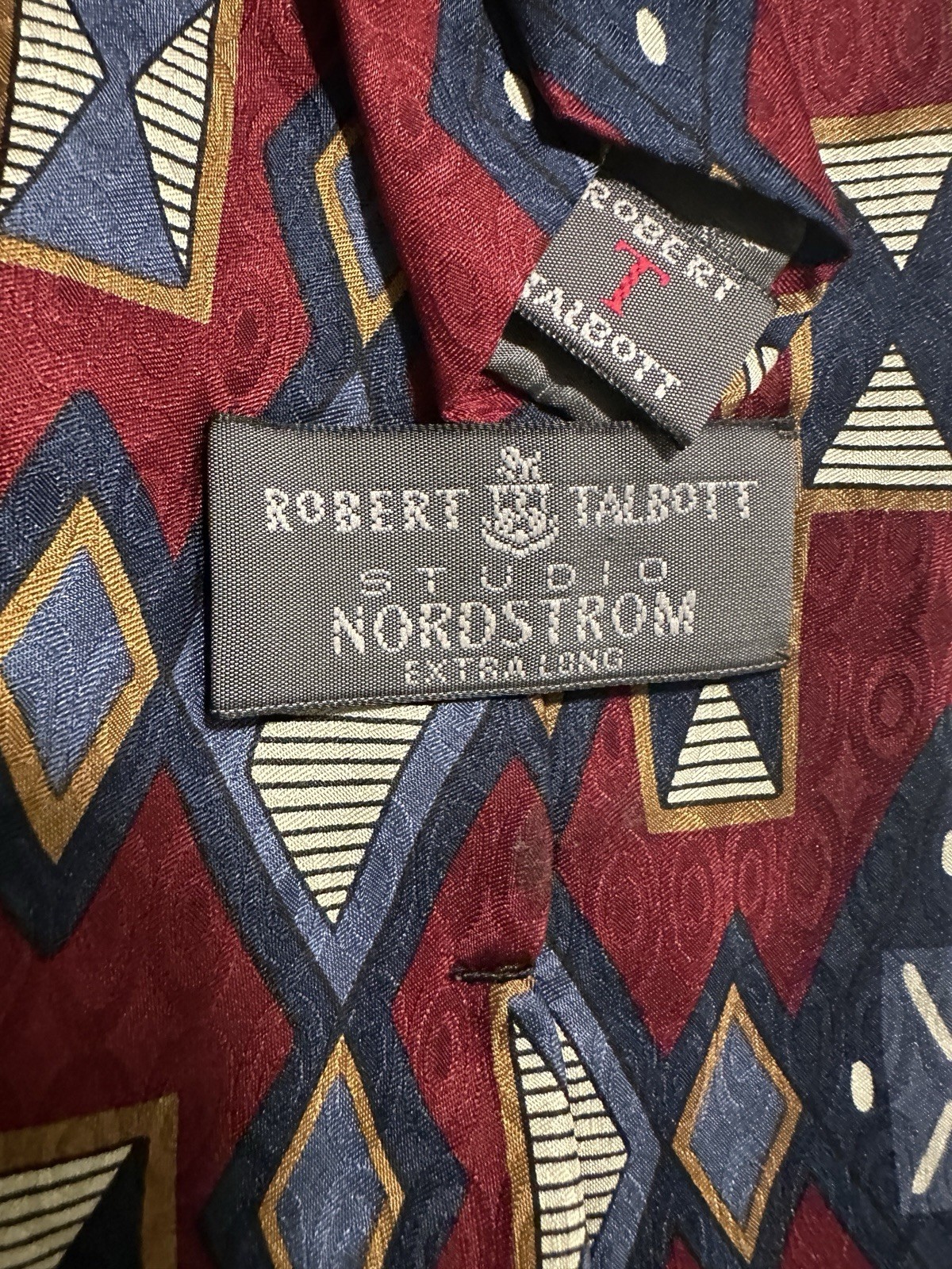 Robert Talbott Nordstrom Extra Long Burgundy Geom… - image 2
