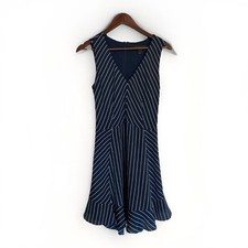 J Crew Navy Blue Pinstripe Flounce Sleeveless Dress 2 Nautical Preppy