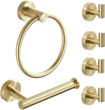 Brushed Gold Bathroom Hardware Set, Gold Toilet Paper Holder Towel Ring and 4