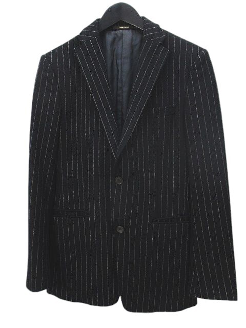 Comme Ca Men Striped Pattern Wool Blend Jacket M Black Tailored Lining Stretch B