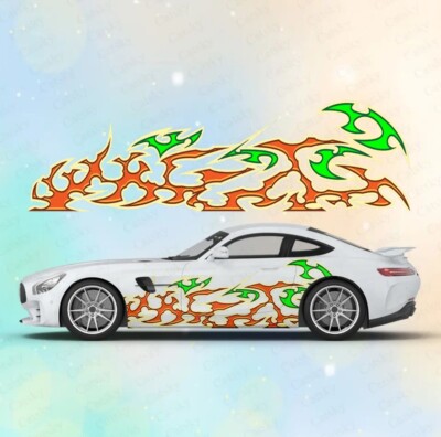 Flame Car Decals; Flame Racing Sport Livery Decal For Both Sides Of Car; Flames