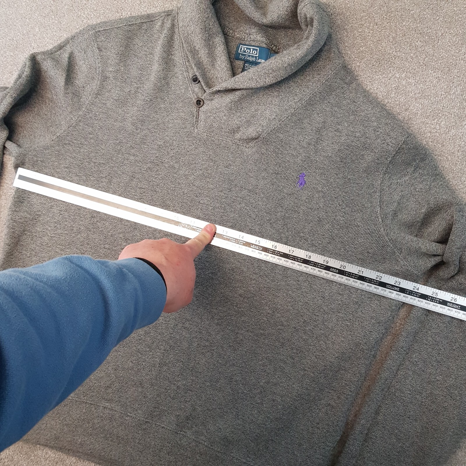 Polo Ralph Lauren Uomo Felpa Grande Grigio Cappuccio Maglione Maglione Viola Pony