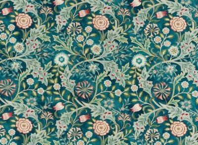 WILLIAM MORRIS VORHANGSTOFF Wilhelmina 3,65 METER TÜRKIS LEINEN UNION RÜCKENBESCHICHTET