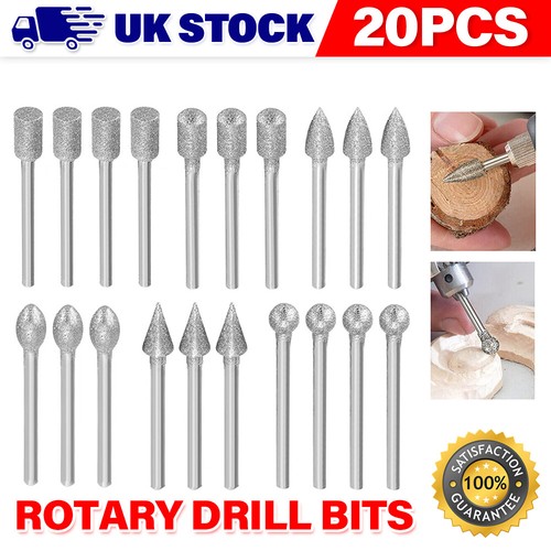 20pcs 6mm Head Diamond Burr Grinding Dremel Rotary Drill Bit 3mm Shank