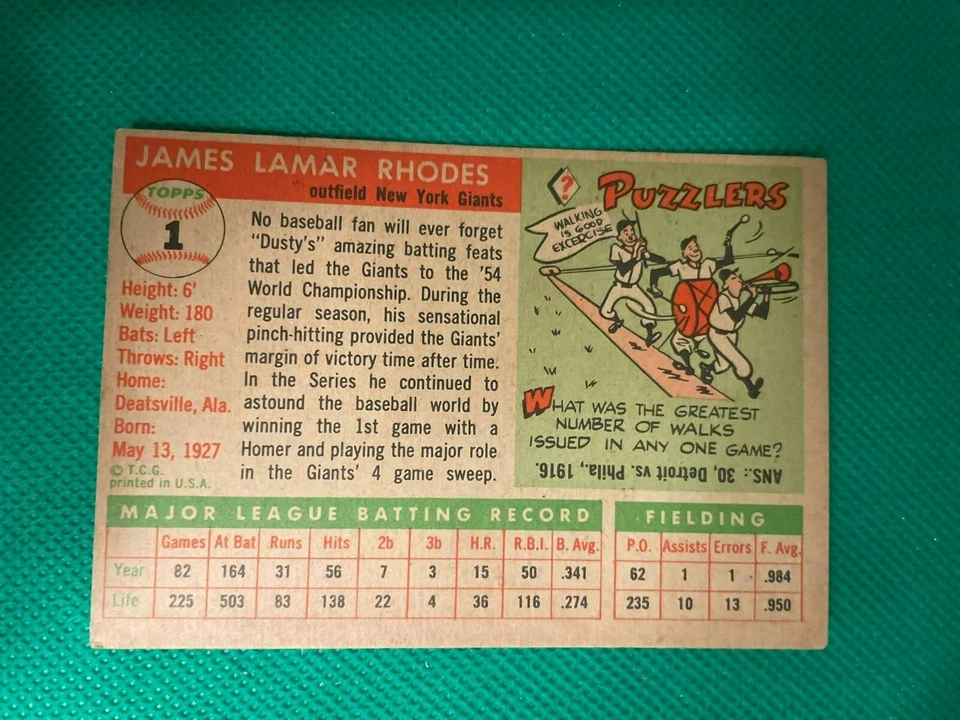 1955 TOPPS # 1 DUSTY RHODES - Image 2 of 2