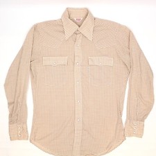 VTG Levis Mens Western Pearl Snap Shirt 15.5/34 Biege Cream Gingham Check
