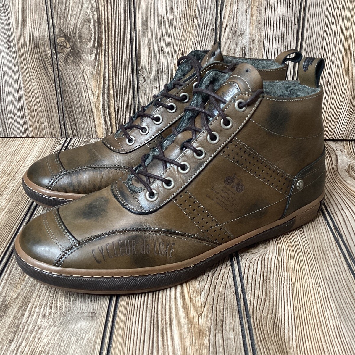 Cycleur De Luxe Mens Leather Dark Brown Wool Lining Mid Top  display picture 2