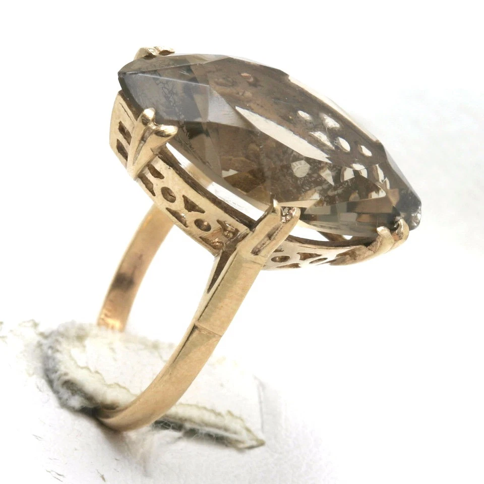 Anillo Topacio Marrón Ahumado Vintage Oro Rosa 9k 18 quilates Marquesa Grande Largo Estate Foto 2 de 4