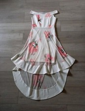 Quiz Ivory Floral Stretch Flared Dress Asymmetric Hem Party Occasion Retro UK12