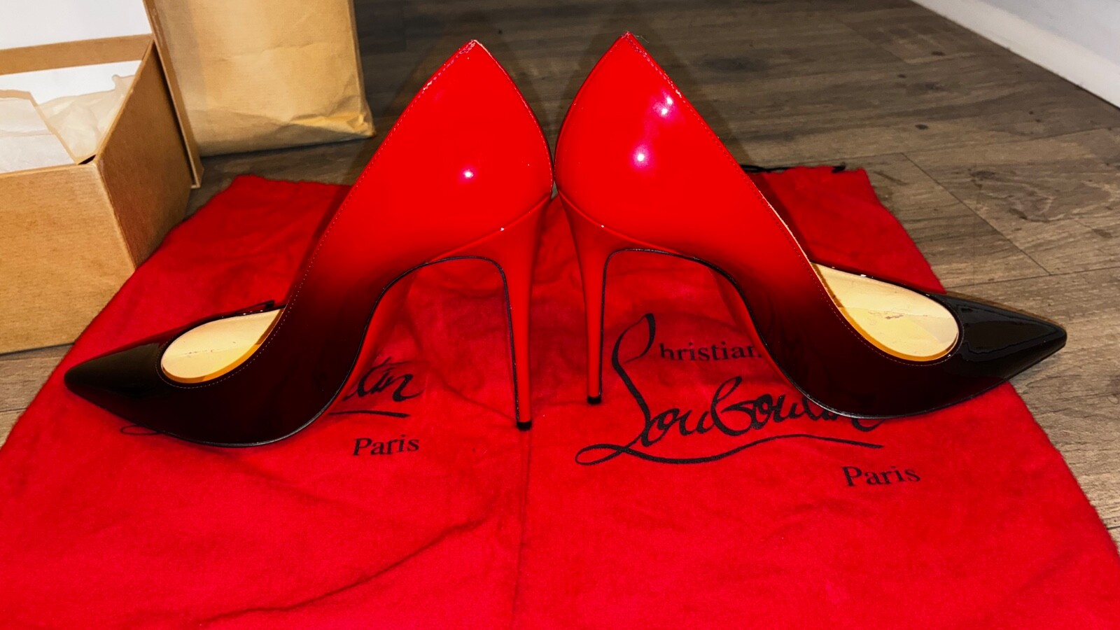 Christian Louboutin KATE 100 Pumps Shoe Patent Red Black Size UK6/EU 39