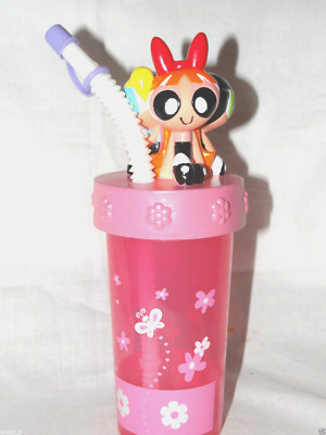 NEW  POWERPUFF GIRLS 3D TUMBLER CUP WITH STRAW