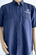 Harriton Navy Short Sleeve Button Shirt Large Calvary Episcopal Church Logo