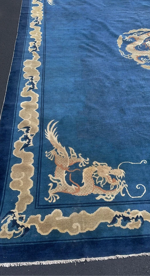 ANTIGUA ALFOMBRA DRAGÓN NINGXIA IMPERIAL CHINA DE PRINCIPIOS DE 1800 9x12 pies Foto 3 de 4