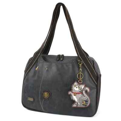 New Chala Zip Tote Shoulder Large Bag Coin Purse  BLACK gift TABBY GREY CAT