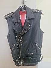 Pinko Leather Studded Biker Motorcycle Vest Designer Stylish