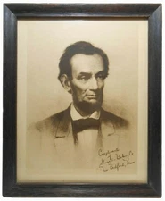 PRES ABRAHAM LINCOLN SM SEPIA TONED/OAK FRMD LITHO, GIUSTI BKNG CO N BDFRD MA AD