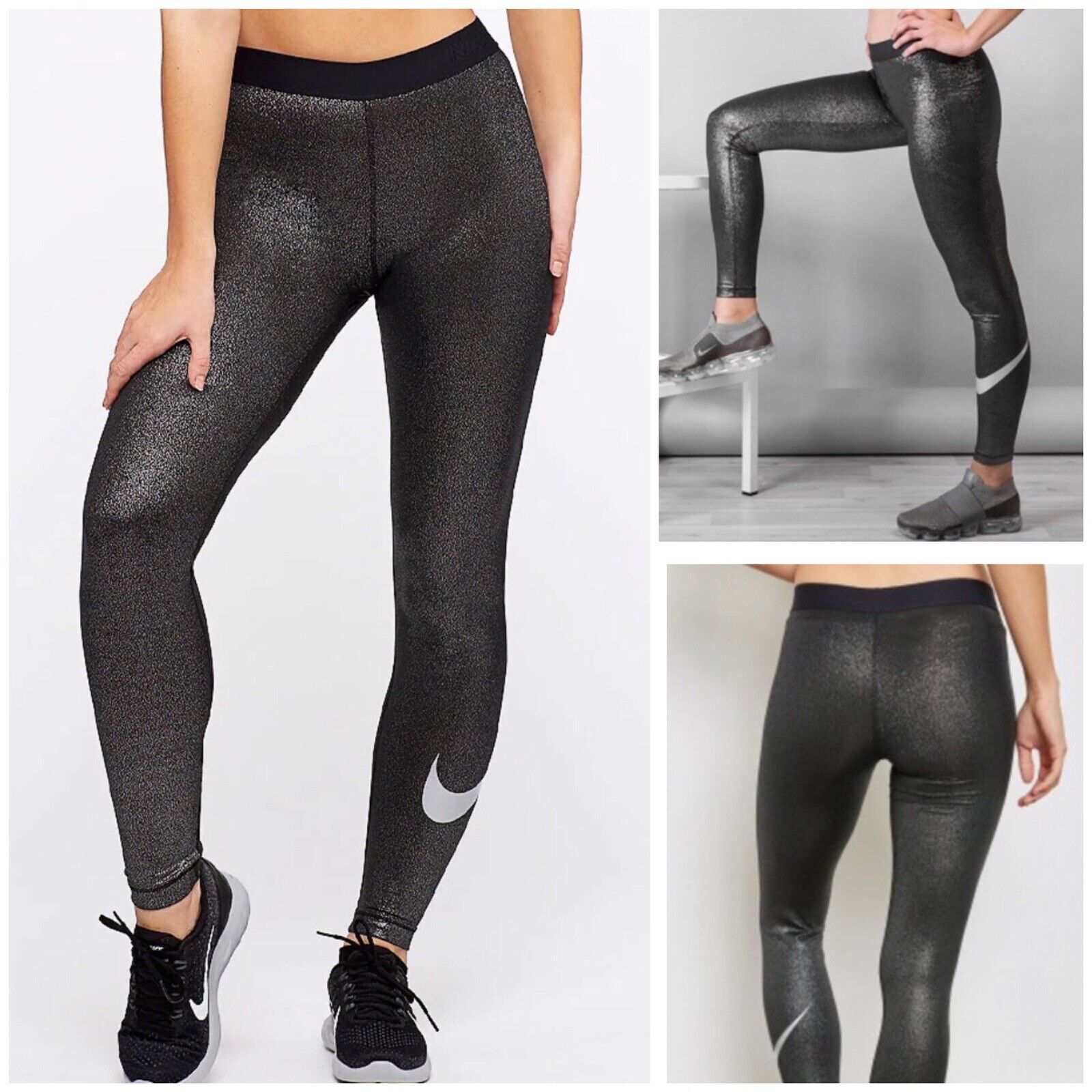 Espectador Desaparecer ciclo Nike Women&#039;s Pro Cool Tights Sparkle Black Metallic Silver Small | eBay