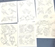 6 Vintage Iron On Transfer Individual Pattern Lot Birds Owl Parrot Theme Iron-On