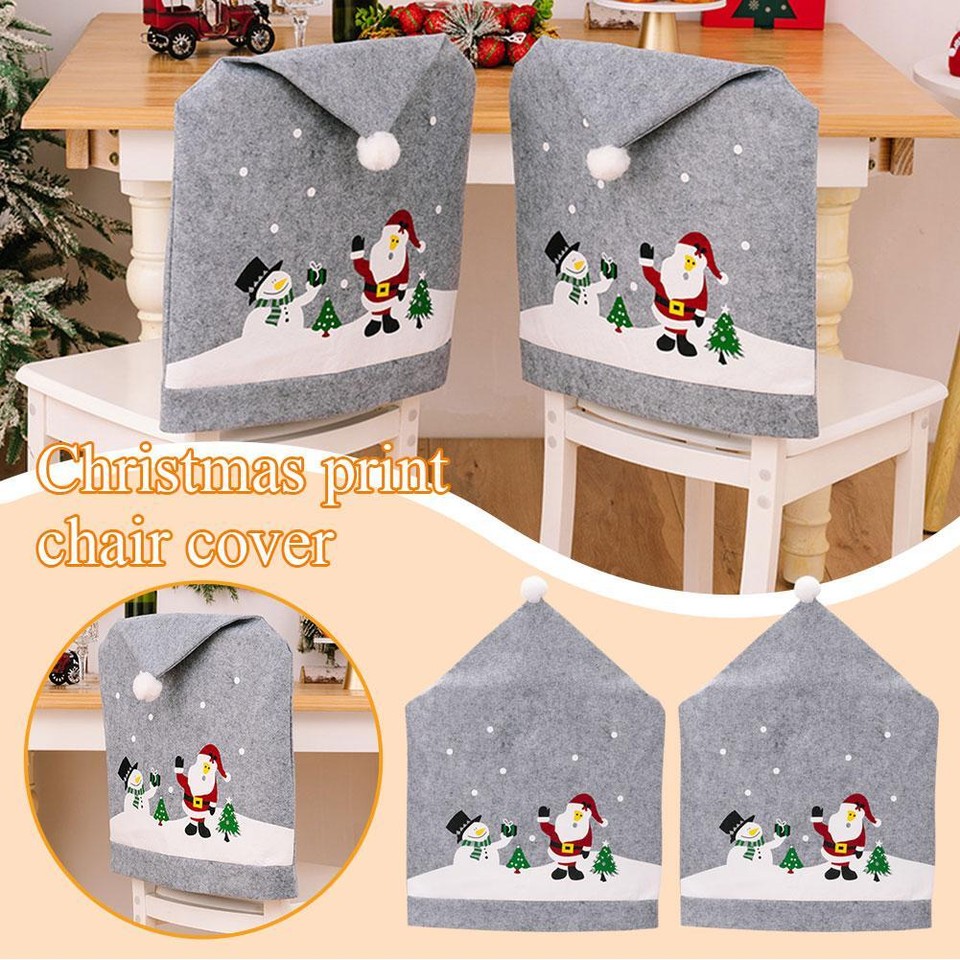Christmas Grey Santa Hat Chair Covers Dinner Table Home Décor Ornaments
