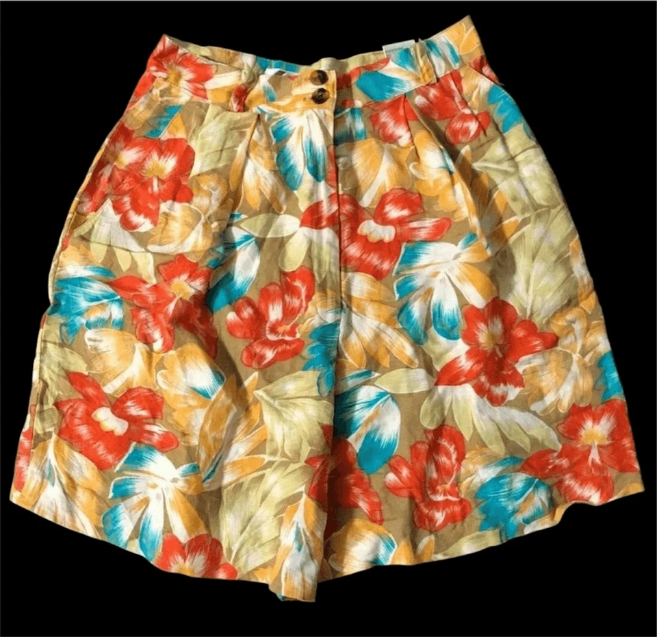 Shorts vintage de mistura de linho Chaus tamanho. 16 pregas de cintura alta Country Club Y2K - Imagem 2 de 4