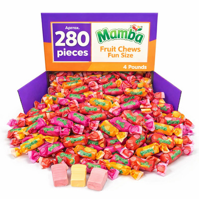 Mamba Fruit Chews Assorted, 5 Fruit Flavors Mix, Bulk Chewy Candy (4 Pounds)
