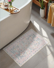 Pink Floral Bath Mat, 16x24 Inch Non-Slip Washable Plush Bath Rug