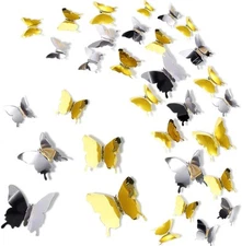 BBTO 48 Pieces Butterfly Wall Decor DIY Mirror 3D Gold,silver 