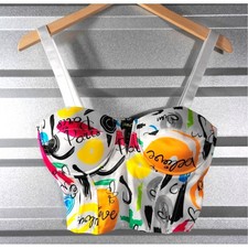 Like An Angel Abstract Graffiti Bustier Corset Crop Top Sz L NWOT