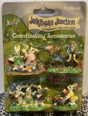 New 4 Piece VTG Jellybean Junction Cobblestone Collectibles 2005 Easter Bunny