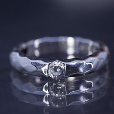 Size 7, vintage sterling silver 925 stackable textured band ring with cz