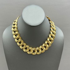 Chunky Chain Necklace Women Gold Tone Bold Statement Ribbed Curb Link Jewelry