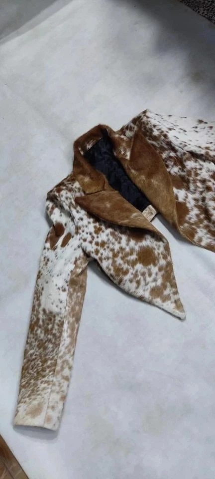 New Women's Genuine Cowhide Leather Crop Coat Natural Hair-On Cow Skin Crop Top - Image 3 of 4