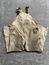 Vintage Carhartt Overalls Duck Bib Double Knee 42x30 USA Distressed Tan Canvas