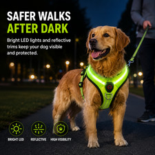 Dog Harness USB Rechargeable LED Flashing Light Up Reflective No Pull Adjustable