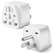 2 Pack US Travel Plug Adapter, EU,UK,AU,in,CN,JP,Asia,Italy,Brazil to White