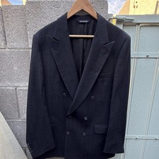 Burberrys Men's Double-Breasted Pinstripe Wool Blazer Dark Gray Size 40