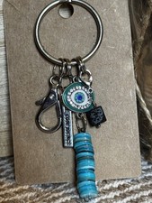 Beaded Blue Evil Eye Rhinestone Key Chain for Women, Metal Boho Accessory
