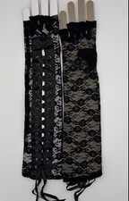 Black Lace Up Bowknot Gloves Gothic