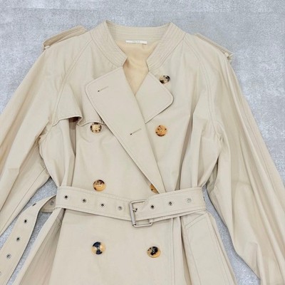 Auth Celine Phoebe Philo EyeletBelt Stand Collar Trench Coat Beige
