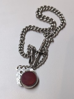 ANTIQUE SILVER ALBERT WATCH CHAIN Dog Clip T BAR AND SEAL FOB