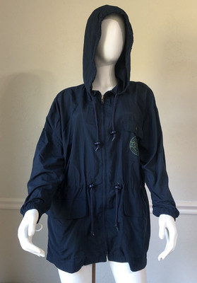Esprit Hooded Full Zip Up Rain Jacket Windbreaker Womens M Blue Made In USA