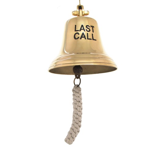 Large Brass Wall Mount Bartenders Tip Bell Last Call Tips Bar Pub Man Cave Decor - Picture 1 of 3