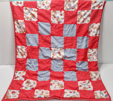 Teddy Bear Hearts Baby Blanket Red 33x40 Crib Flowers Quilt Vintage