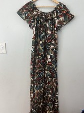 Vintage Hilo Hattie Hawaiian Maxi Dress Floral Barkcloth Xl