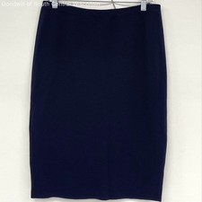 NWT Eileen Fisher Midnight Blue Silk Cotton Blend Straight Skirt Women  s Sz M