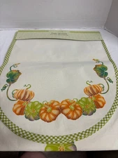 NOS Essentials Home Table Runner Green Checked Trim w/Pumpkins 14 x 72