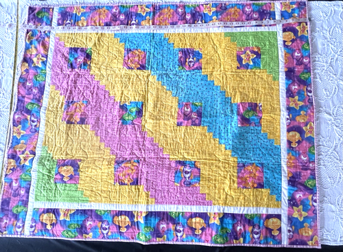 Handmade Toddler Baby Crib Quilt Fish Starfish Colorful Blanket Pink Check Back - Picture 5 of 6