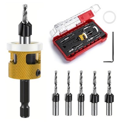 5PCS Countersink Drill Bit Set Alloy M2 Adjustable Depth Stop Hex Shank.